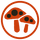 An orange circle with two mushrooms inside.