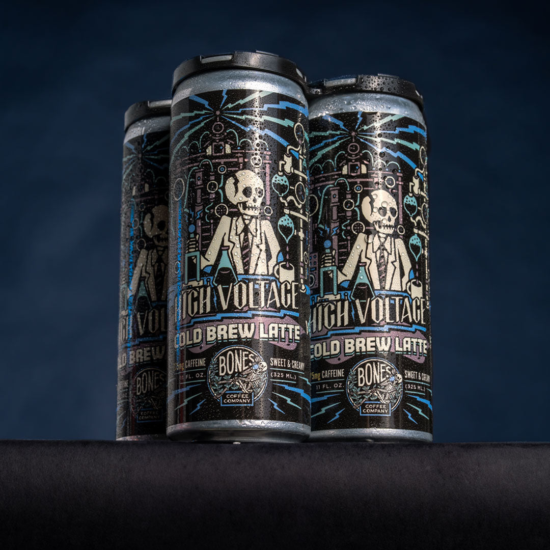 A four pack of High Voltage cold brew lattes.