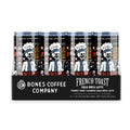 A 12-pack of cold brew lattes. Inside the pack is the French Toast cold brew lattes. The art has a skeleton dressed as a chef holding a plate of french toast.