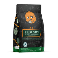 The back of a 12 ounce flavored coffee bag inspired by Marvel Studios’ Loki named Key-Lime Chaos. The Rainforest Alliance badge is on the lower left of the bag. At the middle of the bag is the coffee’s name, and Miss Minutes is on the upper part of the bag.