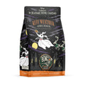 The front of a 12 ounce bag of Bones Coffee Company Ruff Weather coffee inspired by Disney Tim Burton’s The Nightmare Before Christmas. Its flavor is oatmeal cream pie and it has Zero the dog on the art.