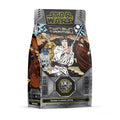 The front of a 12 ounce bag of Bones Coffee Company Twin Sun Tiramisu flavored coffee. Its flavor is tiramisu, and it is inspired by Lucasfilm’s Star Wars. The art shows Luke Skywalker, C3PO, R2D2, and Obi Wan Kenobi on it.