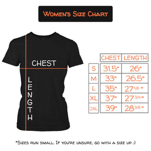 The women's tee shirt size chart.
