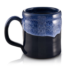 The back of the High Voltage mug. It is black colored with a blue glaze on top of it.
