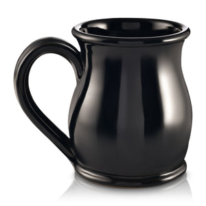 The back of the Bones Coffee Company Skull Logo mug that is black colored.