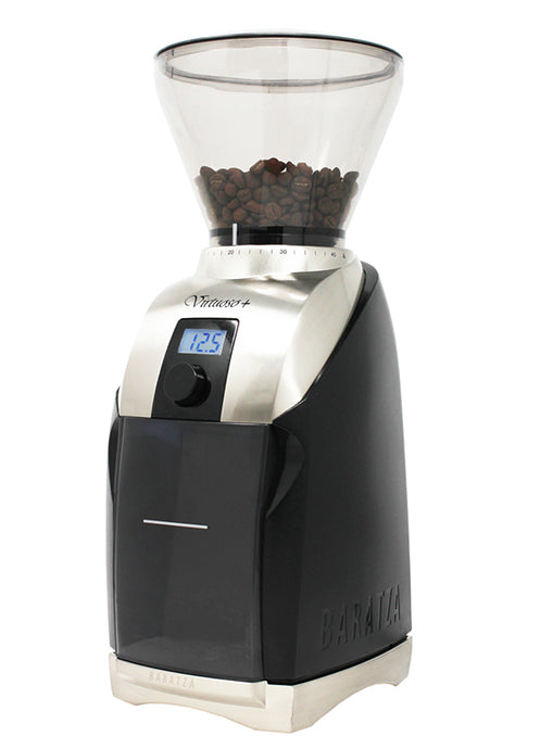A Baratza Virtuoso+ electric burr grinder.