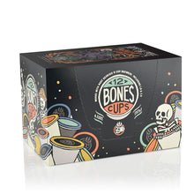 The side of the Bones Coffee Company Jacked O' Lantern 12 Count Bones Cups box.