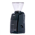 A black colored Baratza Encore electric burr grinder.