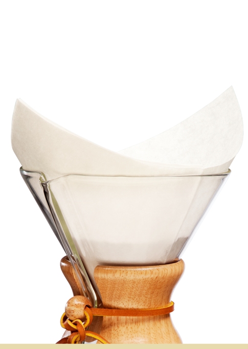 A Chemex bonded filter resting inside a Chemex 6-cup classic.