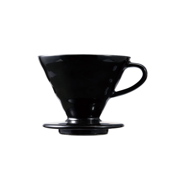 A black colored Hario Kasuya coffee dripper.