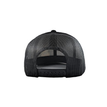 The back of the skull Bones Coffee Company logo trucker hat. The hat is black.